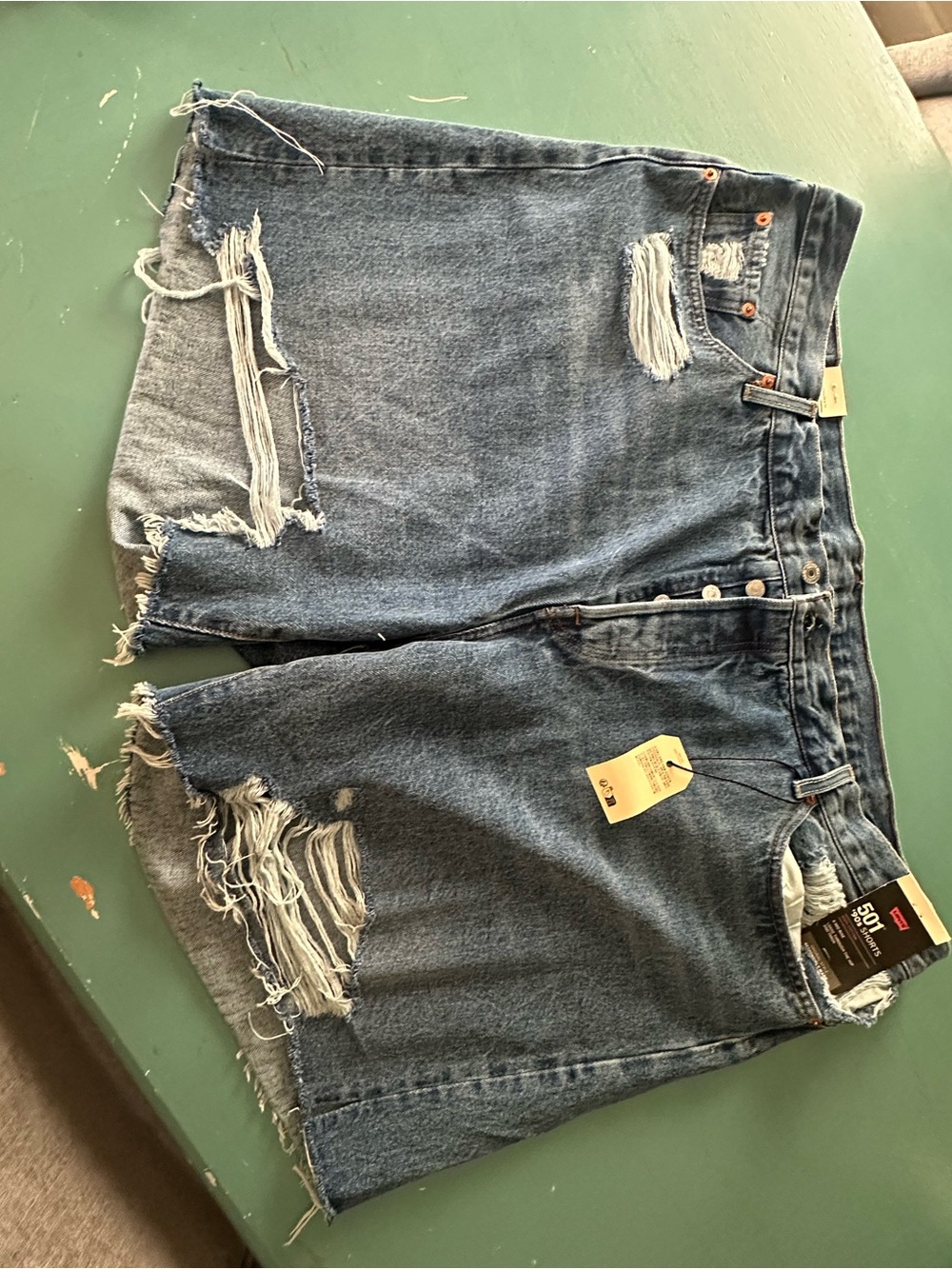 Levi's 501 High-Rise Distressed Denim Shorts - Light Blue